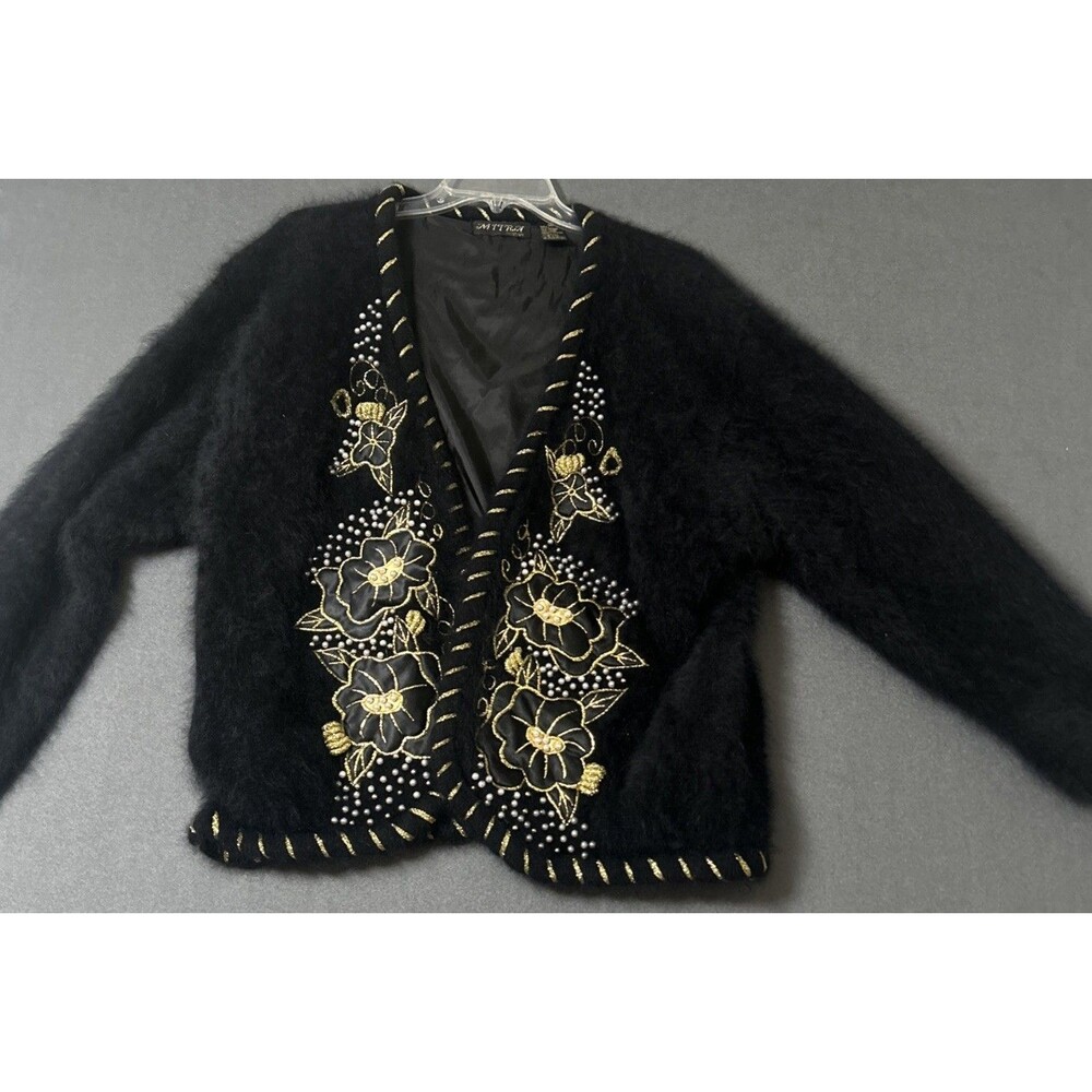 Vintage 80s Mitra Design Black 70% Angora 10% LambsWool 20% Nylon Black Cardigan